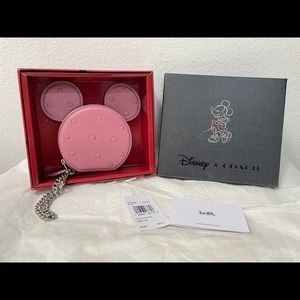 NWT Coach X Disney Boxed Mickey Coin Case Rose Pink Polka Dots